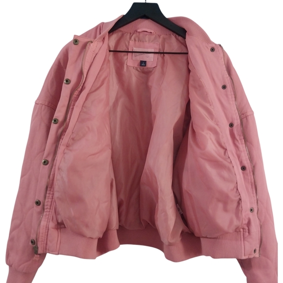 Universal Thread Bomber Jacket Women's Pink Quilted Twill Medium - Picture 4 of 6